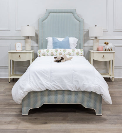 The Addison Twin Bed - Schumacher Stripe Blue Fabric - White Trim