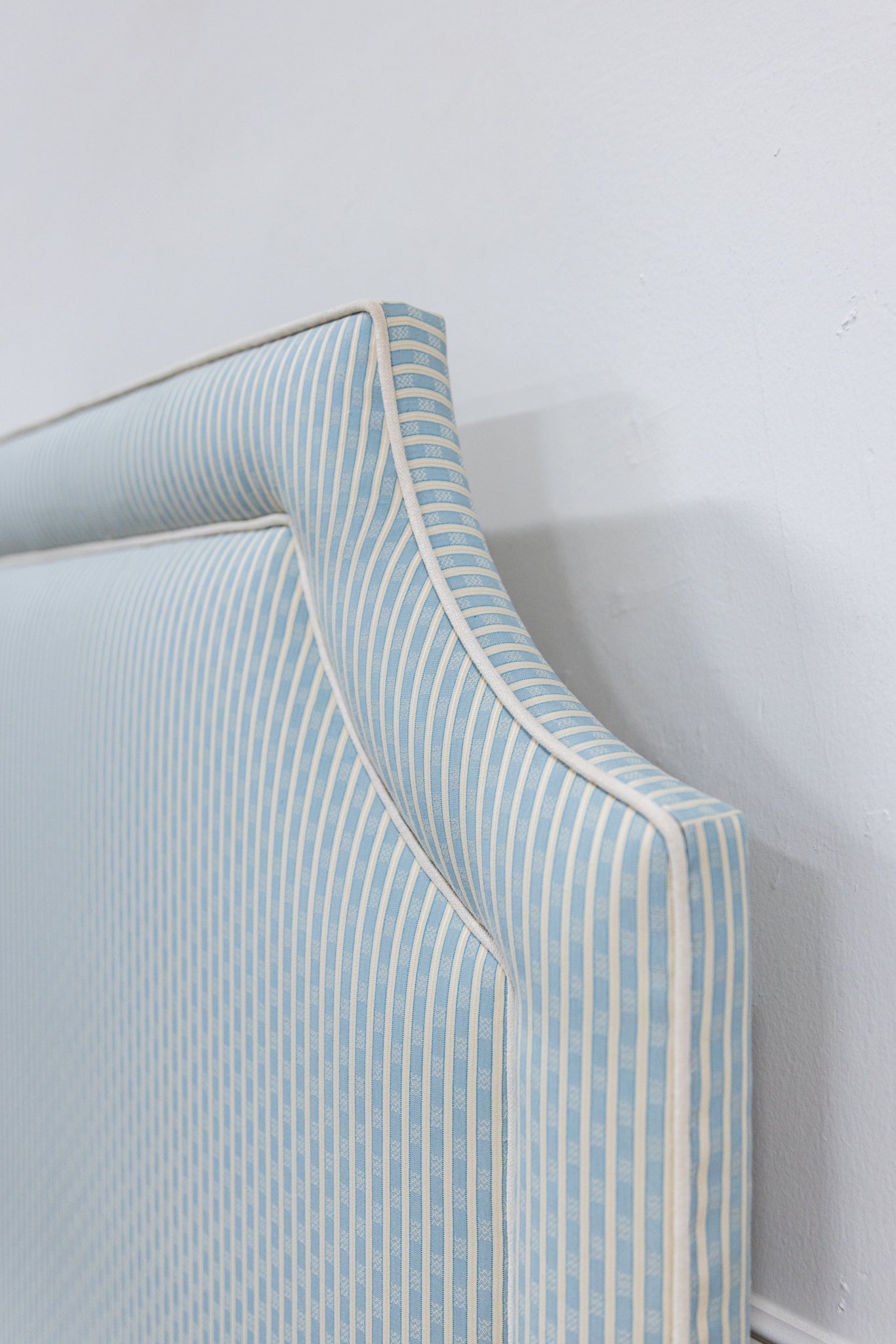 The Addison Twin Bed - Schumacher Stripe Blue Fabric - White Trim