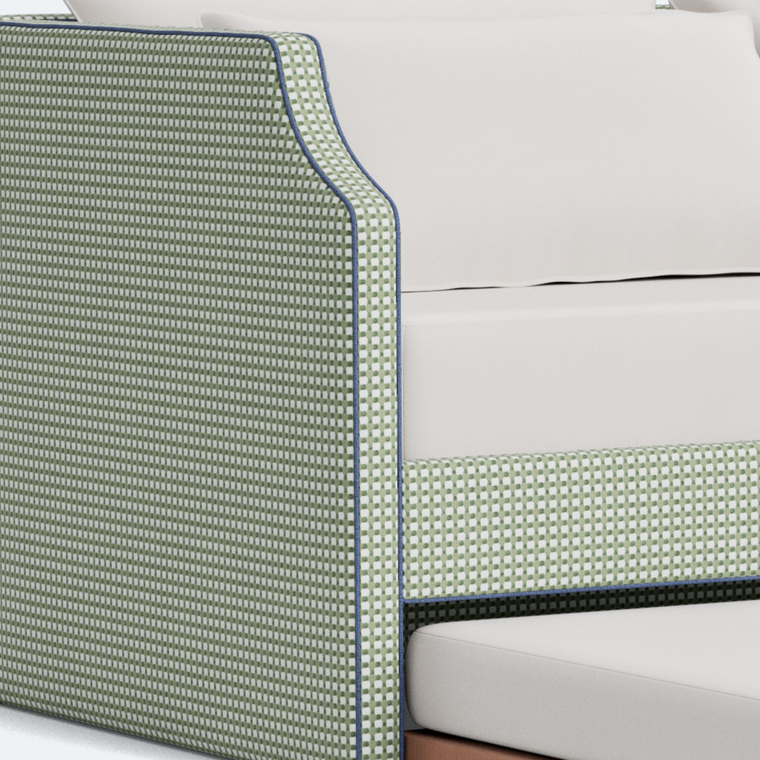 The Addison Twin Trundle Daybed - Thibaut Darcy Leaf Fabric - Navy Trim