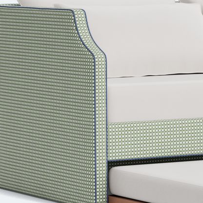 The Addison Twin Trundle Daybed - Thibaut Darcy Leaf Fabric - Navy Trim