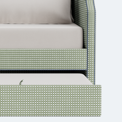 The Addison Twin Trundle Daybed - Thibaut Darcy Leaf Fabric - Navy Trim