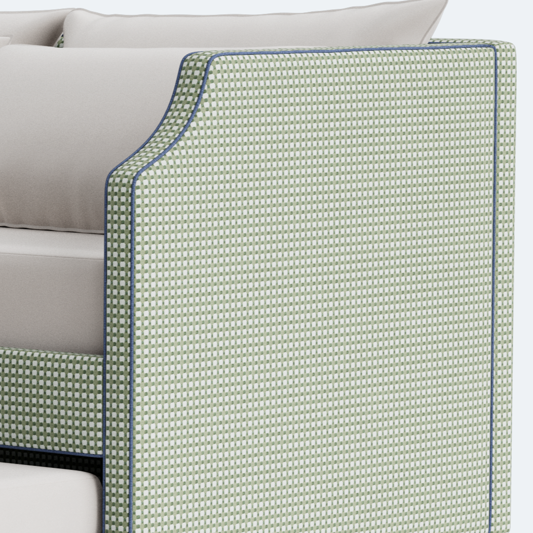 The Addison Twin Trundle Daybed - Thibaut Darcy Leaf Fabric - Navy Trim