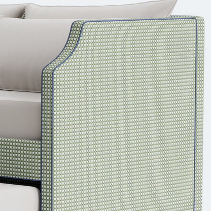 The Addison Twin Trundle Daybed - Thibaut Darcy Leaf Fabric - Navy Trim