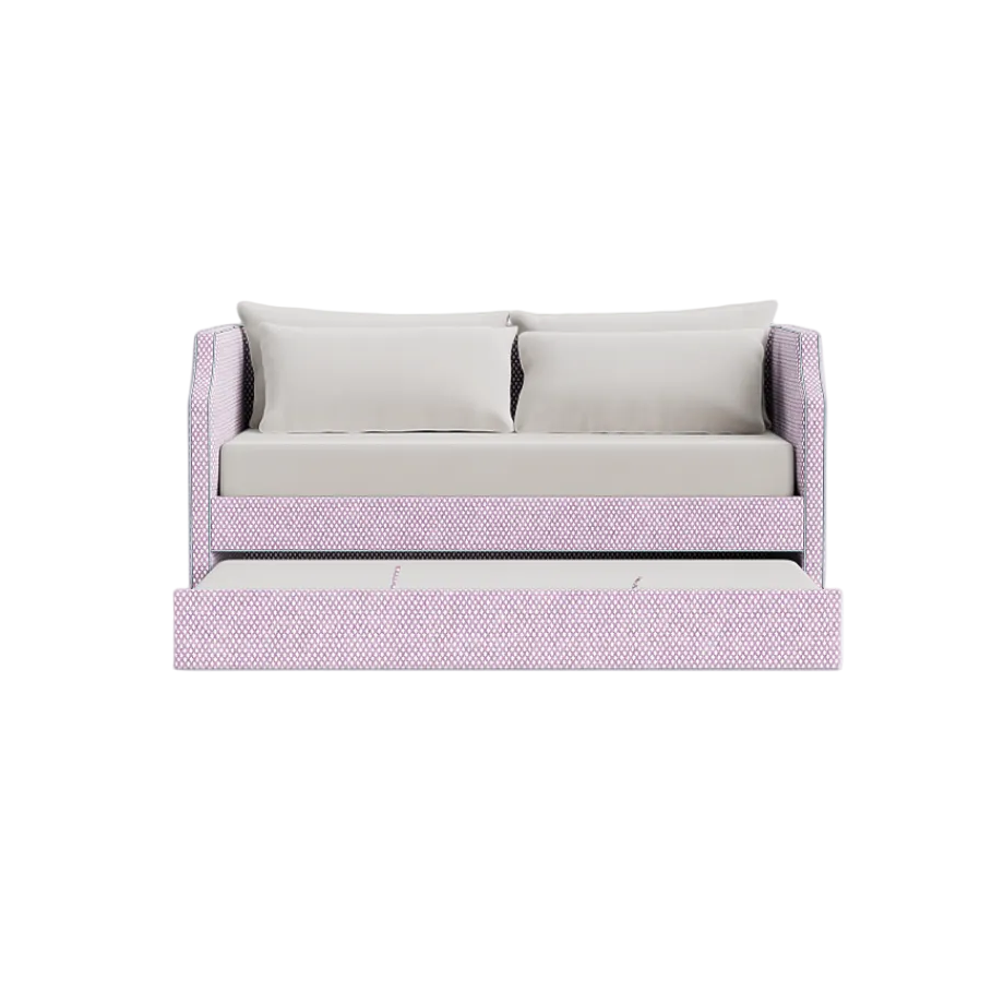 The Addison Twin Trundle Daybed - Lavender Textured Fabric - Sky Blue Trim