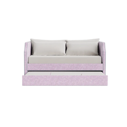 The Addison Twin Trundle Daybed - Lavender Textured Fabric - Sky Blue Trim