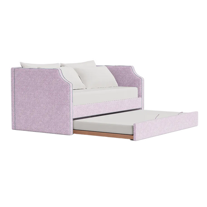 The Addison Twin Trundle Daybed - Lavender Textured Fabric - Sky Blue Trim