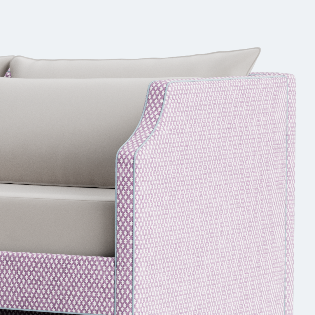 The Addison Twin Trundle Daybed - Lavender Textured Fabric - Sky Blue Trim