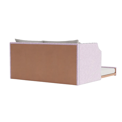 The Addison Twin Trundle Daybed - Lavender Textured Fabric - Sky Blue Trim