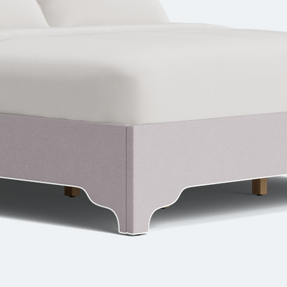 The Grace King Platform Bed - Scalloped Legs - Performance Lilac Chenille Fabric - White Trim