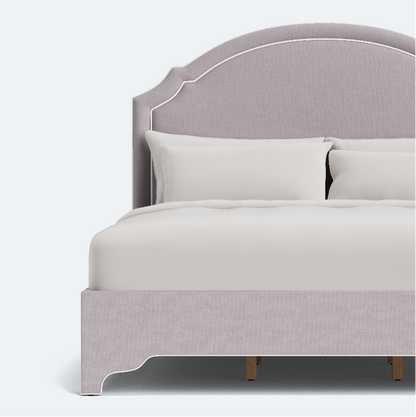 The Grace King Platform Bed - Scalloped Legs - Performance Lilac Chenille Fabric - White Trim