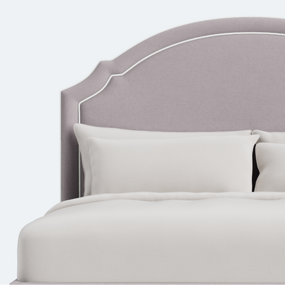 The Grace King Platform Bed - Scalloped Legs - Performance Lilac Chenille Fabric - White Trim