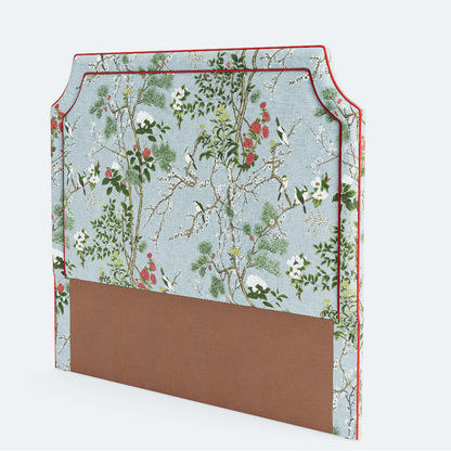 The Addison King Headboard - Katsura Blue Fabric - Red Trim