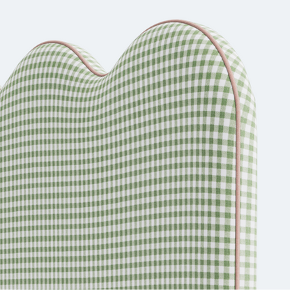 The Waverly Queen Headboard - Sage Green Gingham Fabric - Pink Trim