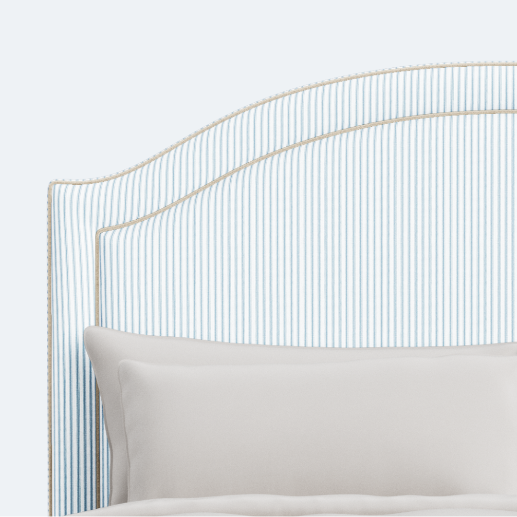 The Lilliane King Bed - Scalloped Legs - Classic Stripe Fabric - Pearl Trim