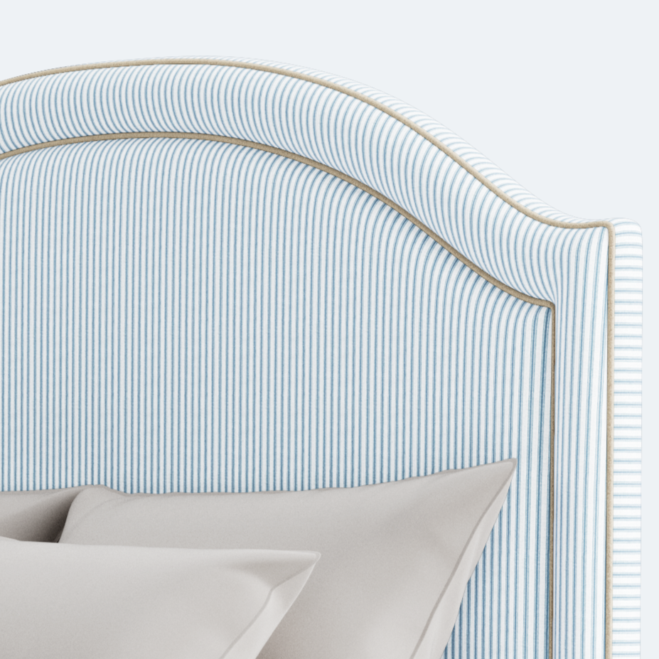 The Lilliane King Bed - Scalloped Legs - Classic Stripe Fabric - Pearl Trim