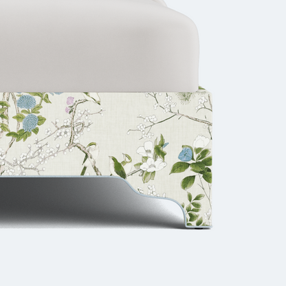 The Lilliane King Bed - Scalloped Legs - Katsura Thibaut Fabric - Sky Blue Trim