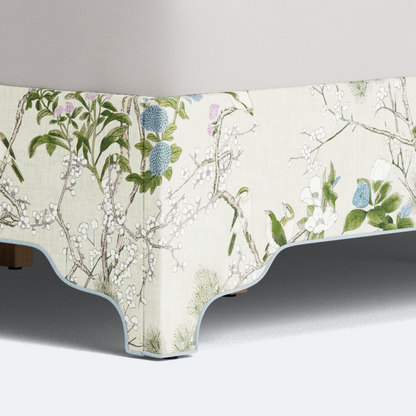The Lilliane King Bed - Scalloped Legs - Katsura Thibaut Fabric - Sky Blue Trim