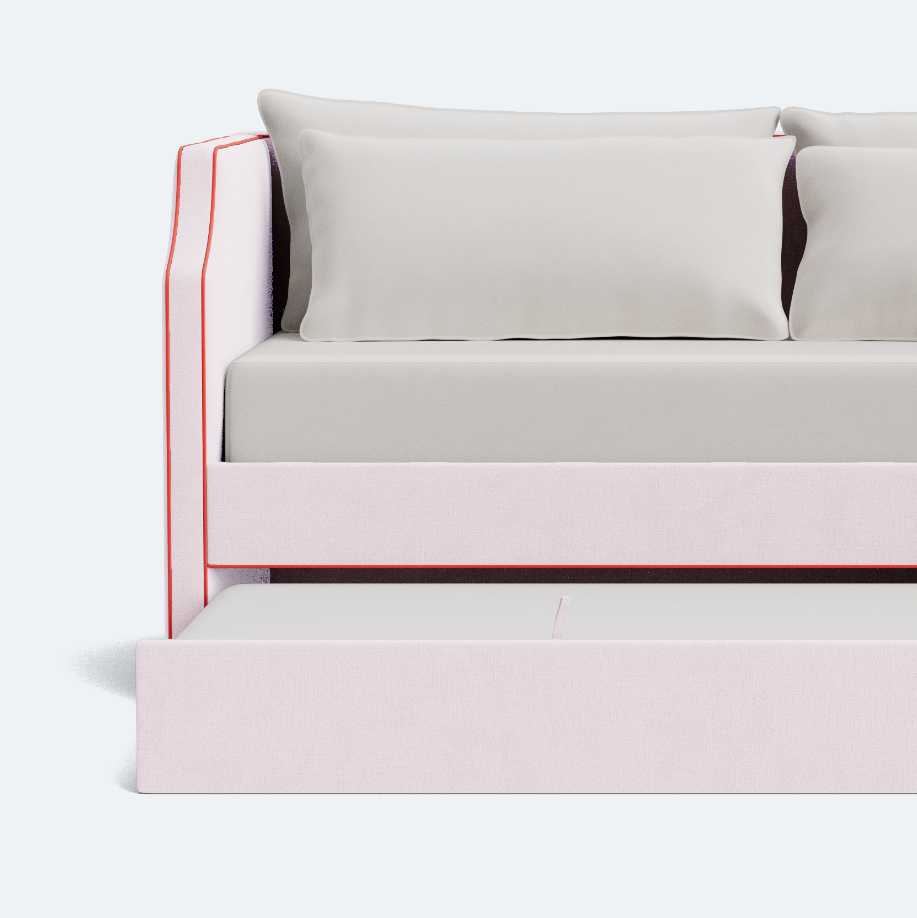 The Addison Twin Trundle Daybed - Powder Pink Woven - Red Trim