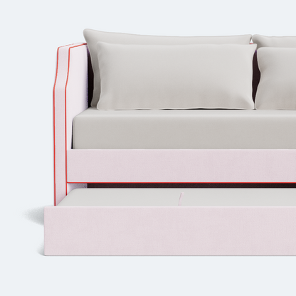 The Addison Twin Trundle Daybed - Powder Pink Woven - Red Trim