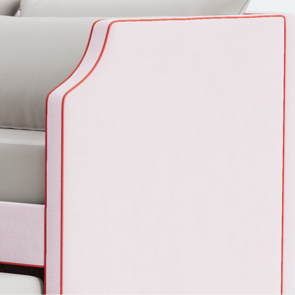 The Addison Twin Trundle Daybed - Powder Pink Woven - Red Trim