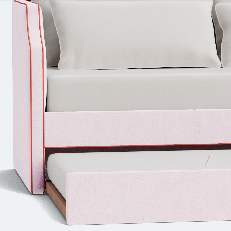The Addison Twin Trundle Daybed - Powder Pink Woven - Red Trim