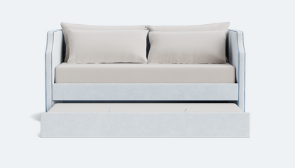 The Addison Twin Trundle Daybed - Crypton Oxford Blue Fabric - Ocean Blue Trim