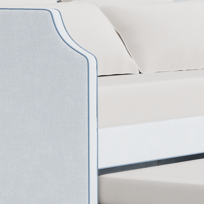 The Addison Twin Trundle Daybed - Crypton Oxford Blue Fabric - Ocean Blue Trim