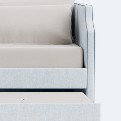 The Addison Twin Trundle Daybed - Crypton Oxford Blue Fabric - Ocean Blue Trim