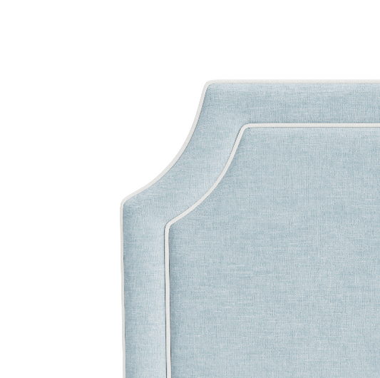 The Addison King Headboard - Performance Seafoam Blue Chenille Fabric - White Trim