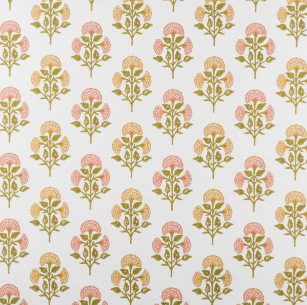 The Aliana Queen Bed - Scalloped Legs - FARAH CORAL/YELLOW - Papaya Trim