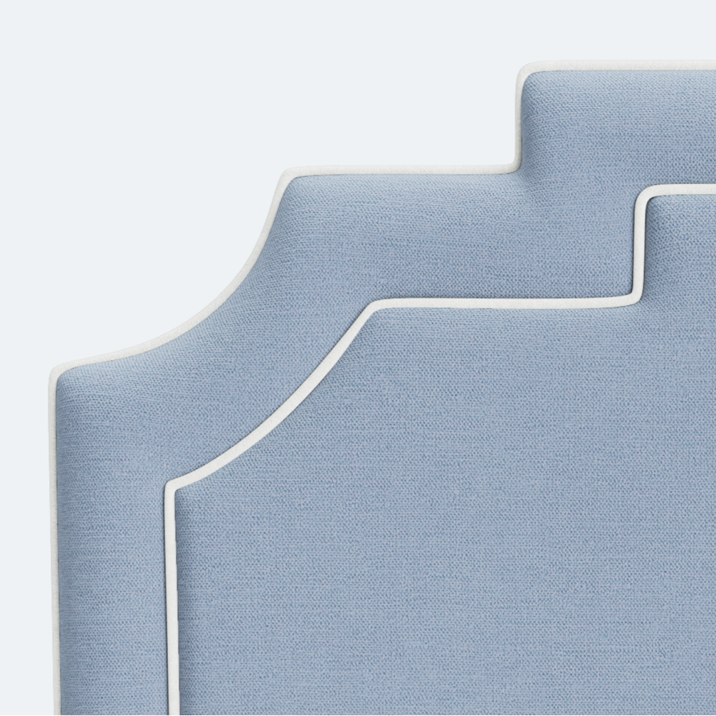 The Martha King Headboard - Sky Blue Woven Fabric - White Trim