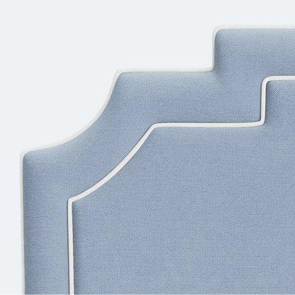 The Martha King Headboard - Sky Blue Woven Fabric - White Trim
