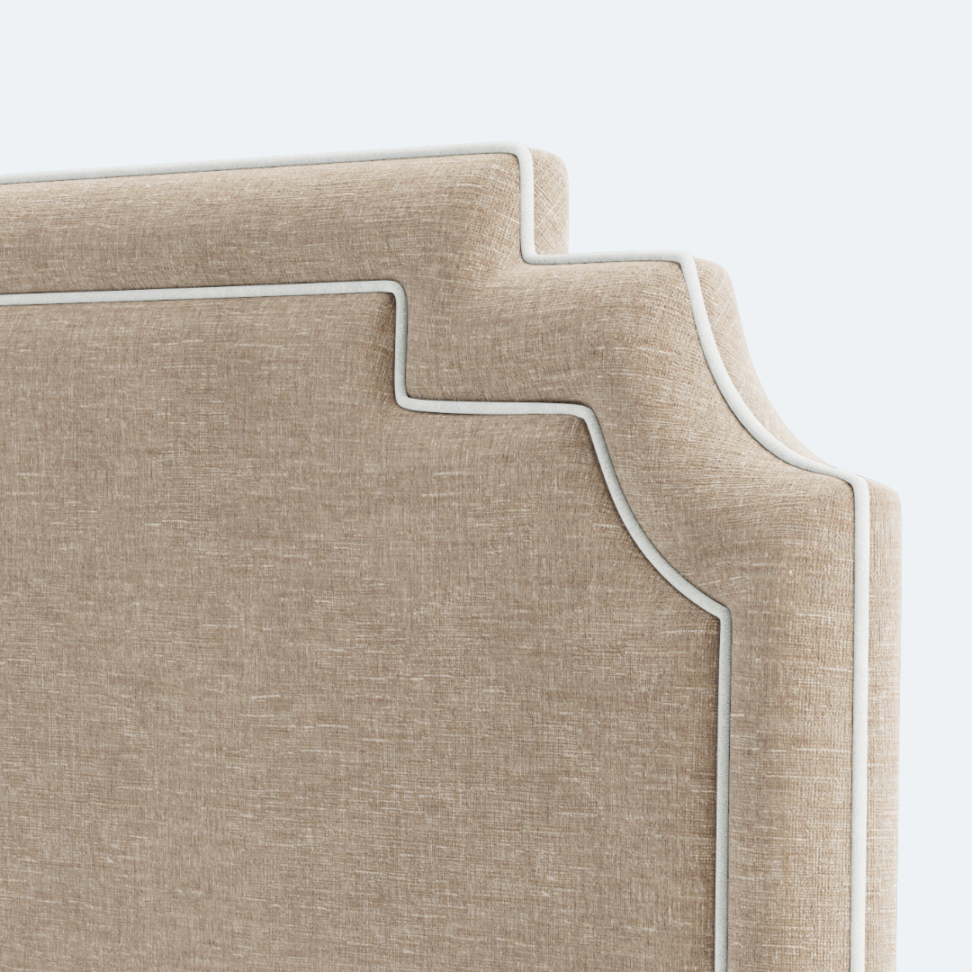 The Martha King Headboard - Performance Beige Chenille Fabric- White Trim
