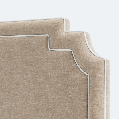 The Martha King Headboard - Performance Beige Chenille Fabric- White Trim
