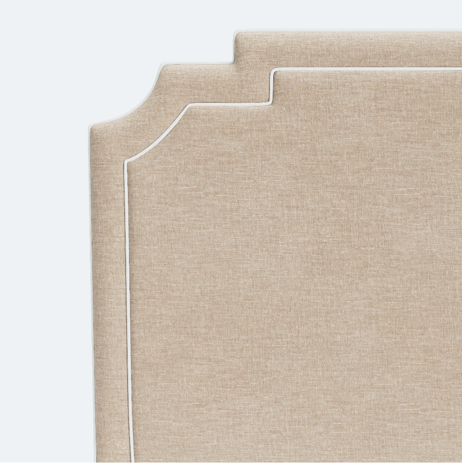 The Martha King Headboard - Performance Beige Chenille Fabric- White Trim