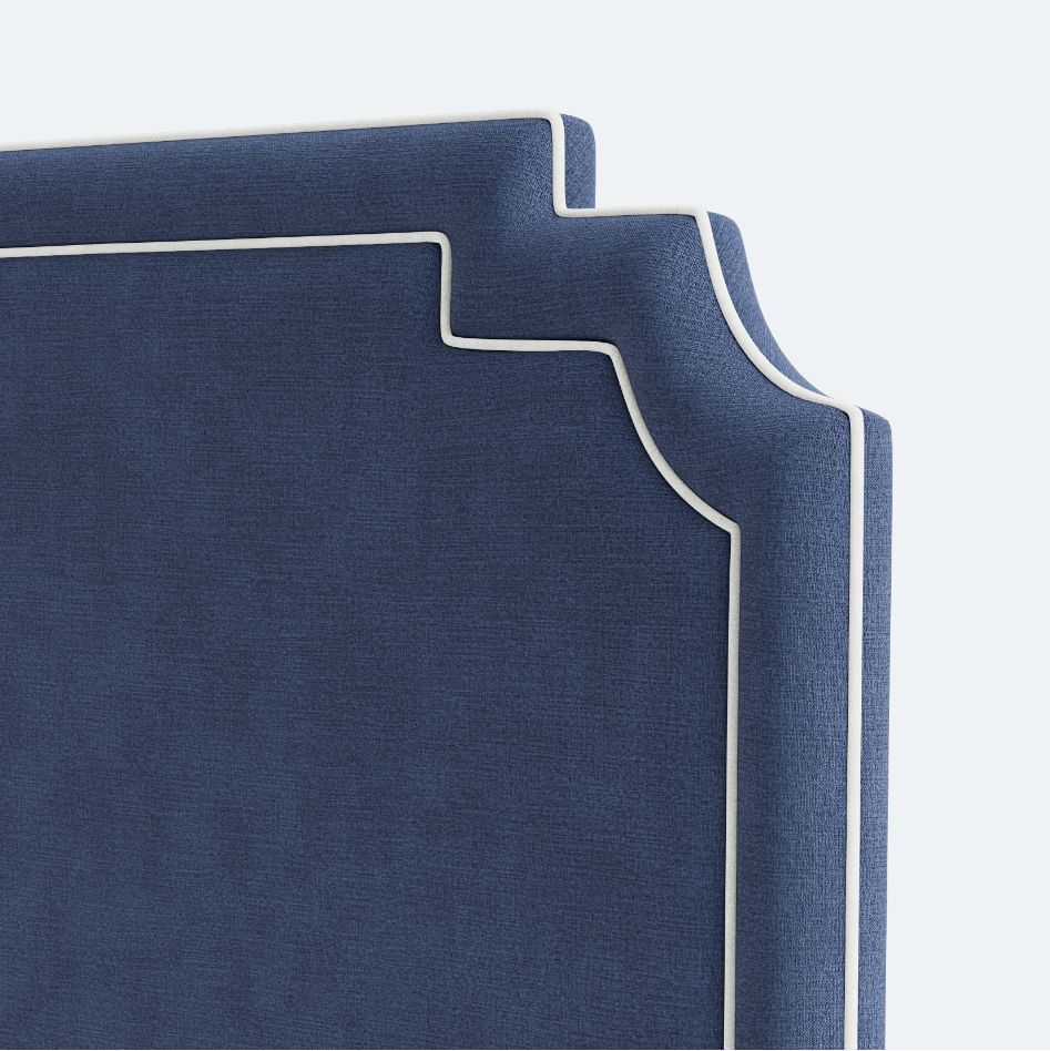 The Martha King Headboard - Performance Velvet Fabric in Navy - White Trim