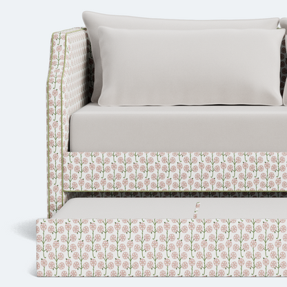 The Addison Twin Trundle Daybed - Gardenia Rose Schumacher Fabric - Pistachio Green Trim