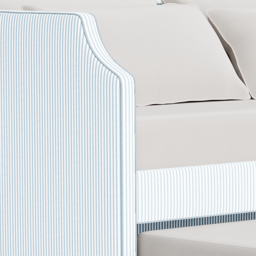The Addison Twin Trundle Daybed - Ticking Stripe Fabric - Sky Blue Trim