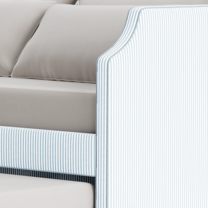 The Addison Twin Trundle Daybed - Ticking Stripe Fabric - Sky Blue Trim