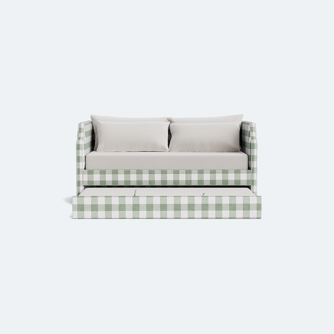 The Addison Twin Trundle Daybed - Buffalo Sage Green Fabric - White Trim