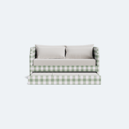 The Addison Twin Trundle Daybed - Buffalo Sage Green Fabric - White Trim