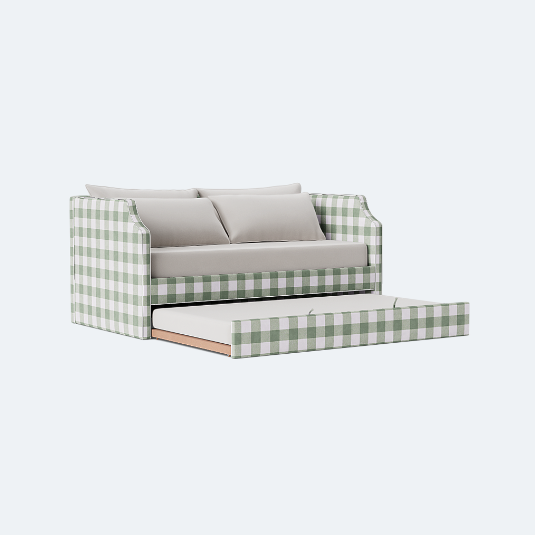 The Addison Twin Trundle Daybed - Buffalo Sage Green Fabric - White Trim