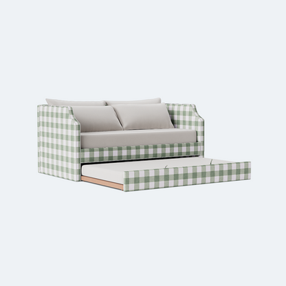 The Addison Twin Trundle Daybed - Buffalo Sage Green Fabric - White Trim