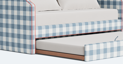 The Addison Twin Trundle Daybed - Buffalo Blue Checkered Fabric - Red Trim