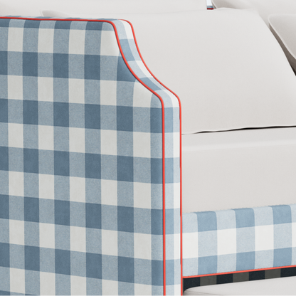 The Addison Twin Trundle Daybed - Buffalo Blue Checkered Fabric - Red Trim