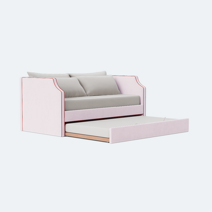 The Addison Twin Trundle Daybed - Powder Pink Woven - Red Trim
