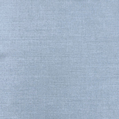 65" H King Platform Bed - Scalloped Legs - Sky Blue Woven Fabric with White Trim
