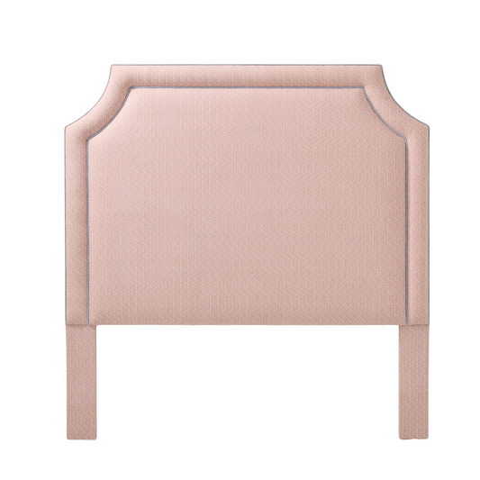 The Addison Queen Headboard - Blush Pink Dot Pattern Fabric - Sky Blue Trim