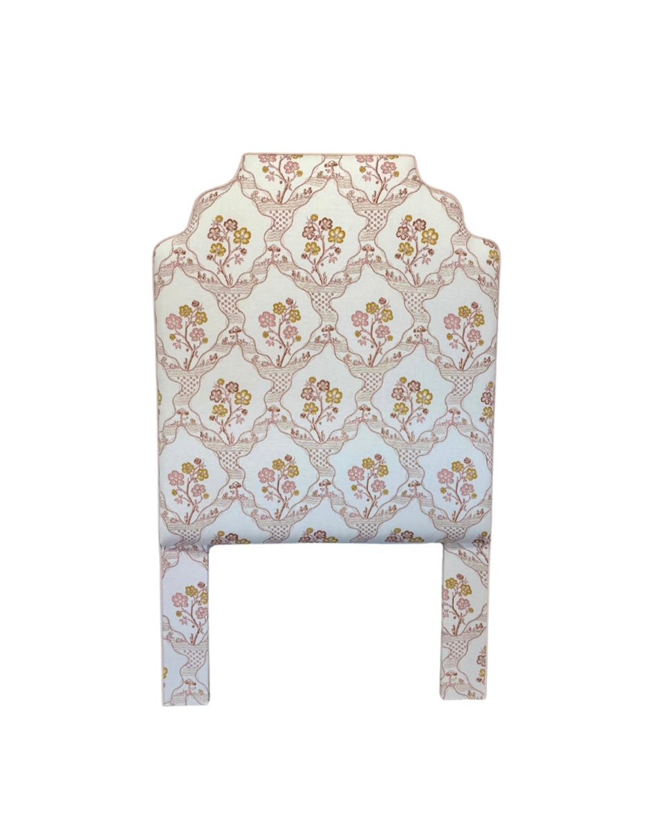 65”H Twin Headboard - Blush Pink Schumacher Fabric - Pink Trim