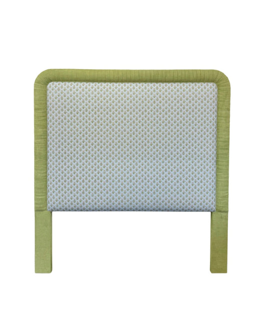 65" H Queen Pleated Headboard in Schumacher Floral Fabric - Pistachio Green